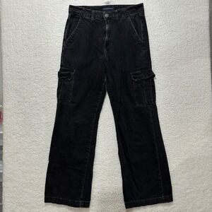 Aeropostale High Rise Wide‎ Leg Cargo Womens Sz 8 Faded Black Denim Jeans
